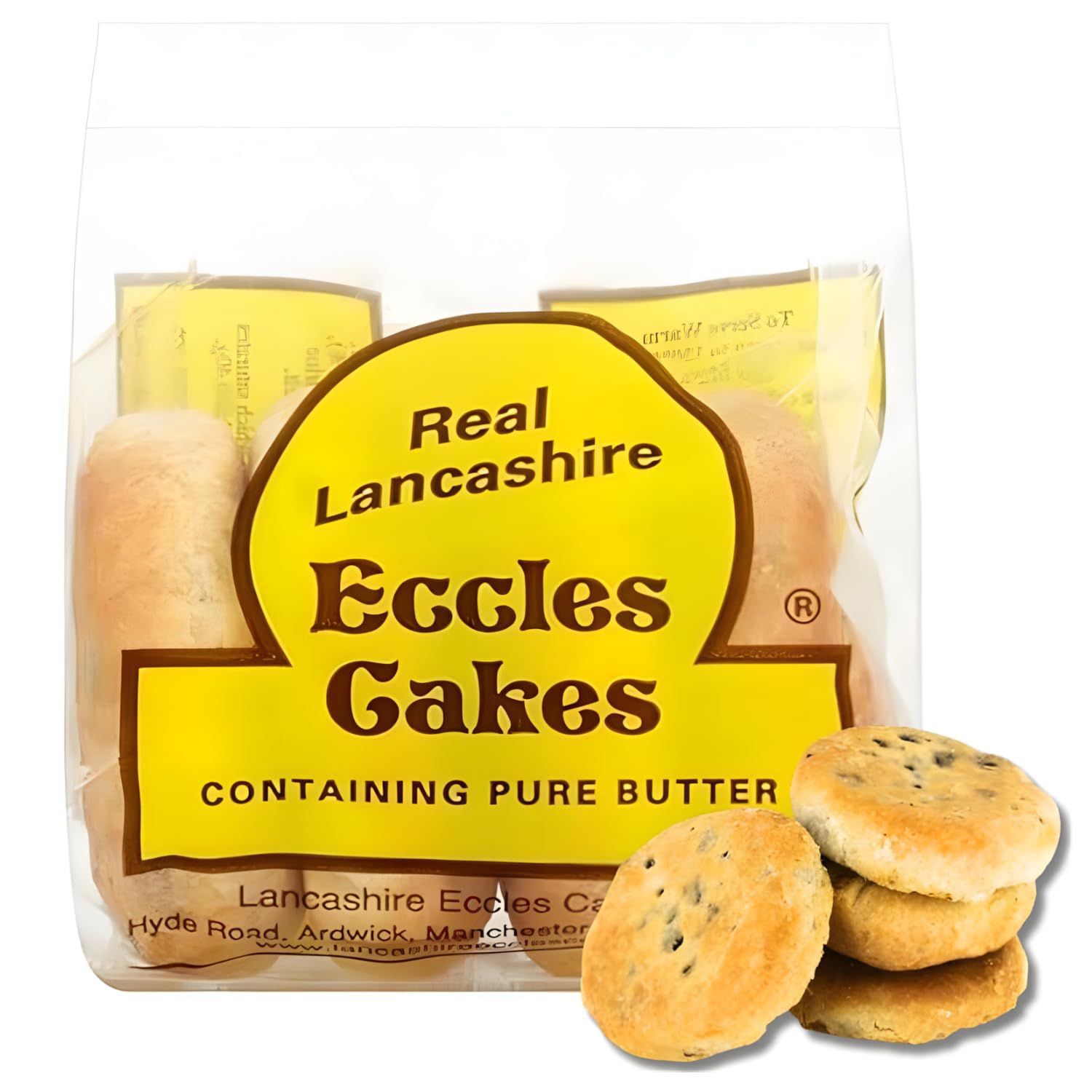 Real Lancashire Eccles Cakes - 4 Pieces (5.29oz / 150g) - British Snack Cakes with Pure Butter & Dried Currants, Traditional English Fruit Cake Pastry, Imported UK Snacks for Tea & Breakfast