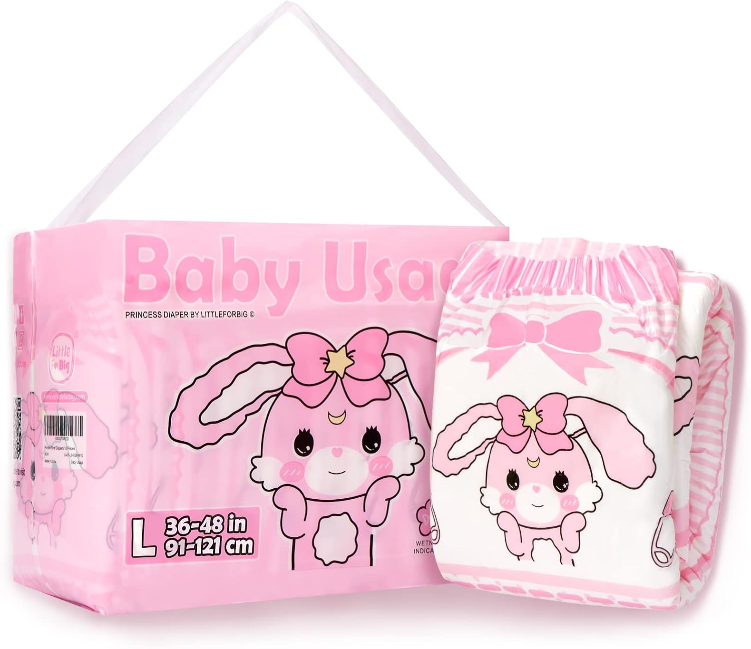 LittleForBig Adult Printed Diaper 10 Pieces - Baby Usagi (Large 91-121 cm)