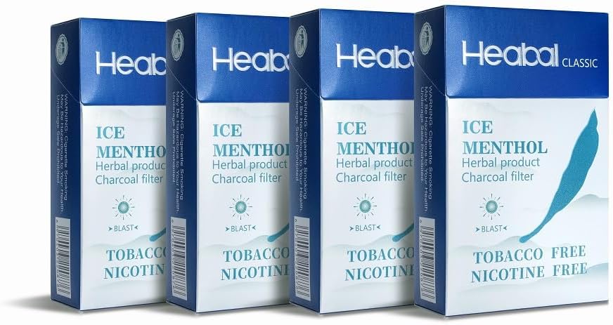 HEABAL Herbal Cigarettes - Tobacco Free, Nicotine Free - Ice Menthol (4 Packs)