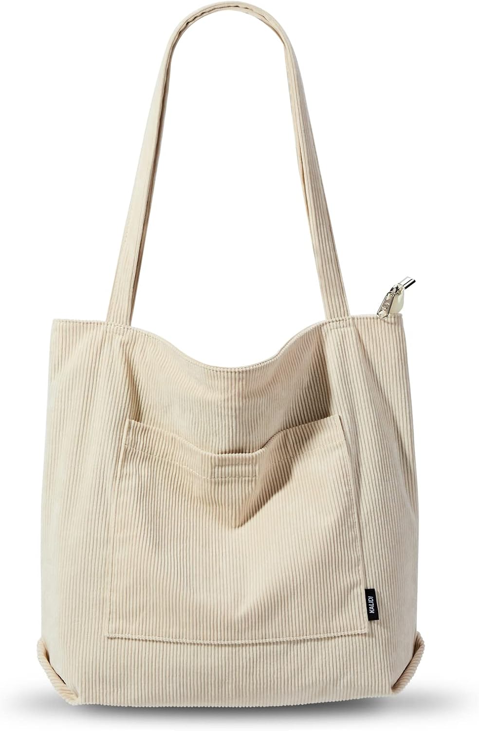 KALIDI Corduroy Tote Bag with Zipper Waterproof Cord Tote Bag for Women with Pockets Compartments Large Capacity Shoulder Bags Handbags for School Work Shopping Travel Daily Use
