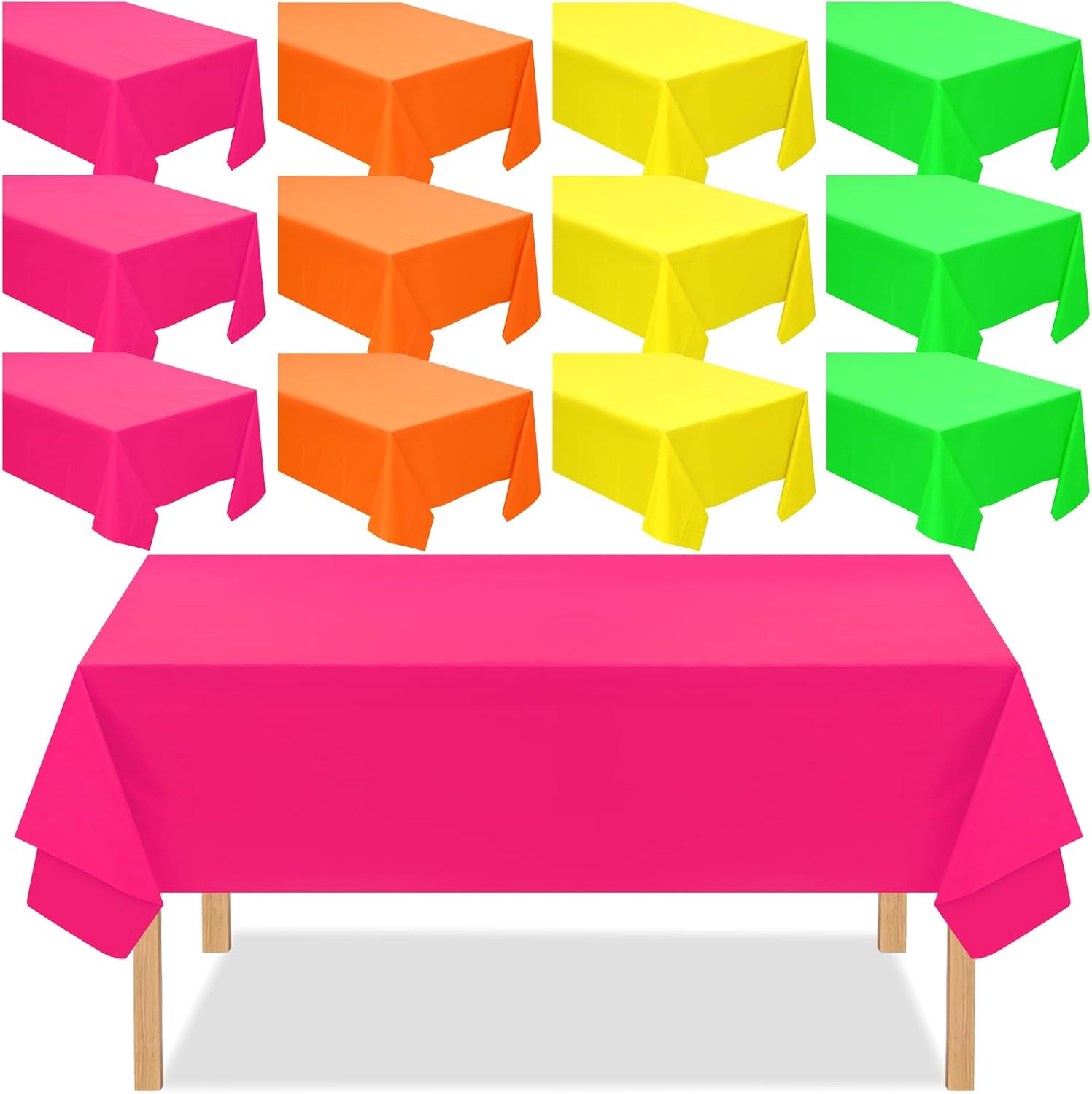 Peryiter 12 Pack Assorted Neon Color Plastic Tablecloth Disposable Rectangle Tropical Colored Table Cover Neon Party Supplies Birthday Wedding Picnic Home Decoration(54 x 108 Inch,Bright Color)
