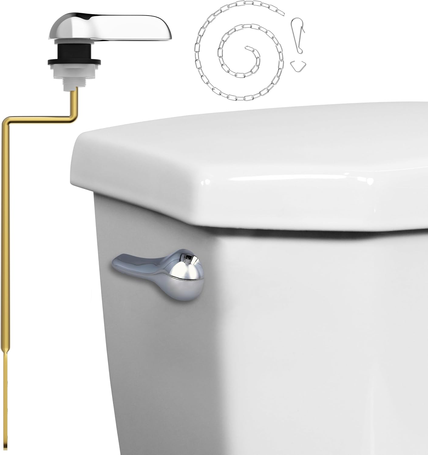 Mesora Aluminum Side Mount Toilet Handle Replacement Kit with Flapper Chain, Pure Brass and Aluminum, Universally Compatible with Most Side Mount Toilet Tanks - Chrome