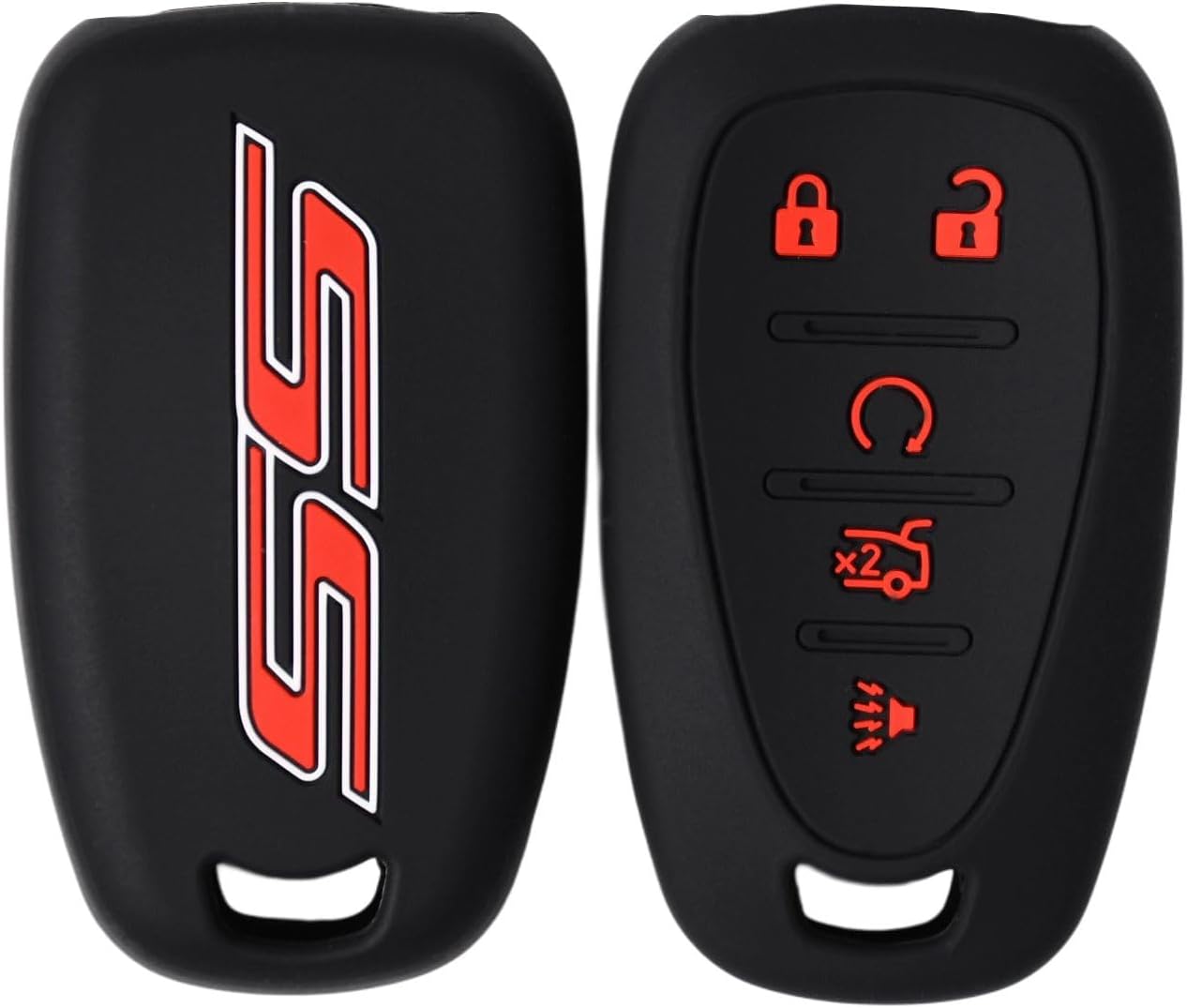 SS Silicone Key Fob Cover Case Protector with SS Emblem Badge Trim Decal for Chevrolet Chevy Camaro Malibu Impala