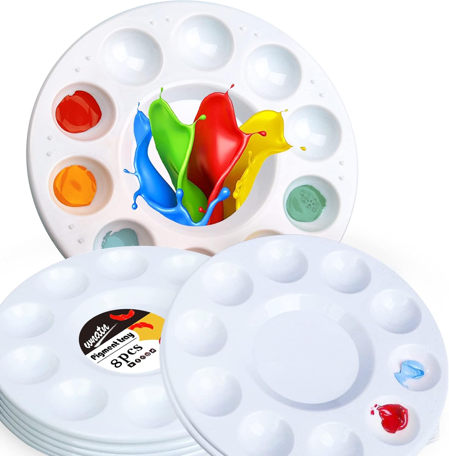 8pcs Paint Tray Palettes, Plastic White Palettes for Kids & Students,Paint Tray for Art Class,Craft DIY or Have a Birthday Painting Party