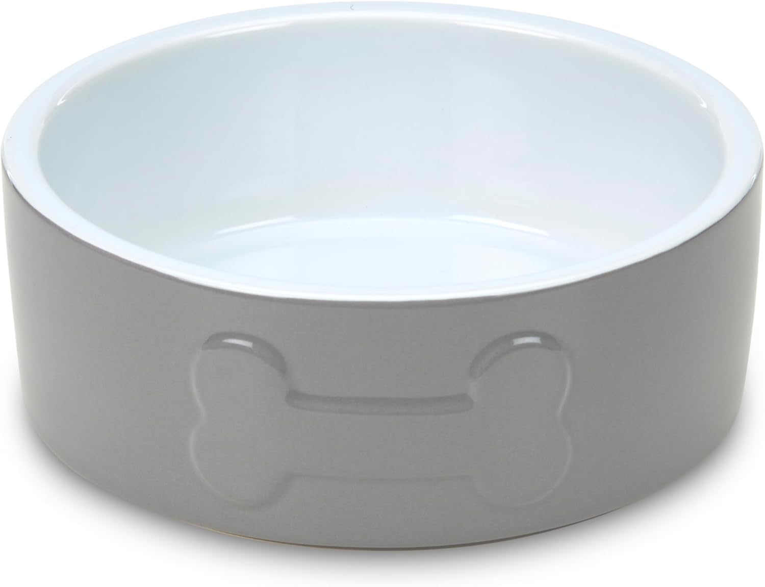 Petface Bone Ceramic Pet Bowl for Feeding and Watering, Suitable for Both Dogs and Cats, Grey/White, 15 cm (Pack of 1)