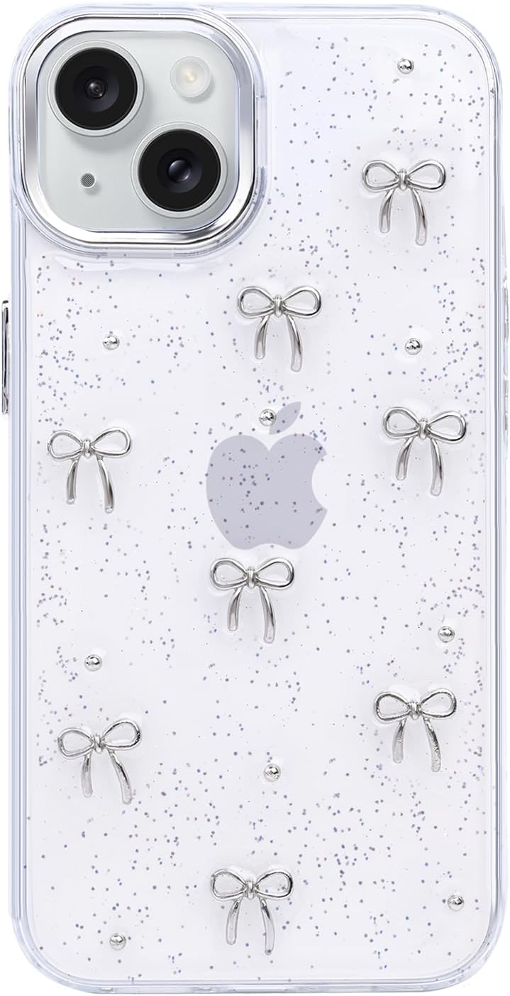 for iPhone 14 Case, Bling Glitter 3D Bow Design Clear Soft Sparkly Protective Case for iPhone 14 6.1" 2022