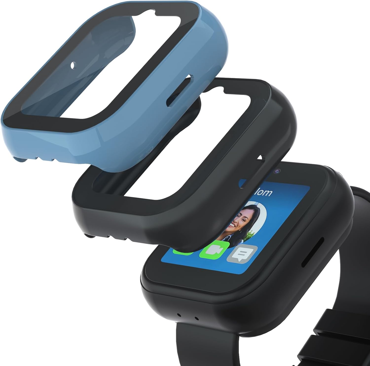 Compatible with Sync UP Kids Watch 2 Screen Protector, 2Pack Hard PC and Tempered Glass Case Cover for T-Mobile SyncUP Watch, Anti-Scratch and Touch Sensitive (Black+Blue)