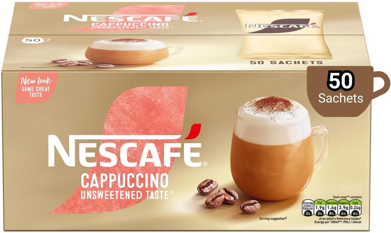 NL44473 Nescafe Unsweetened Cappuccino Coffee Sachet 16gm Pack of 50 17624