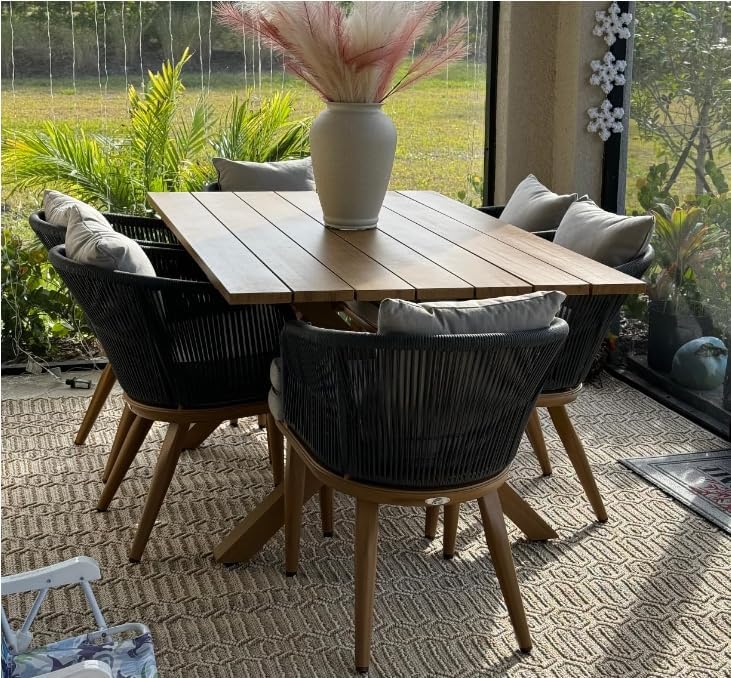 PURPLE LEAF 7 Pieces Patio Dining Set Teak-Finish Aluminum Table and Chairs