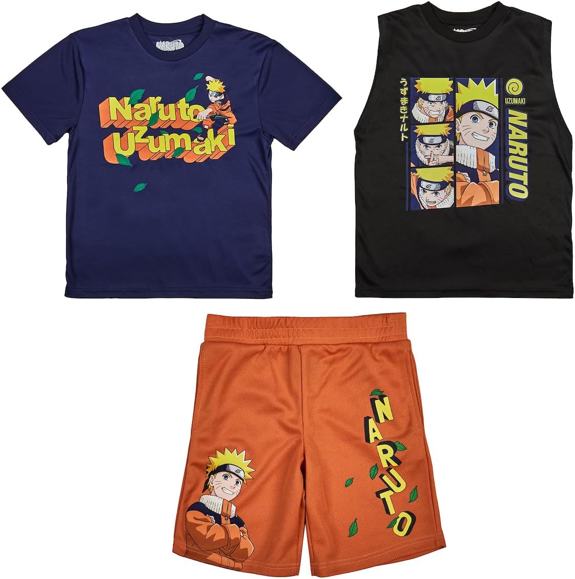 Bioworld 3-Pack Boy's Short Sleeve Tee, Muscle Tank, Athletic Shorts Set