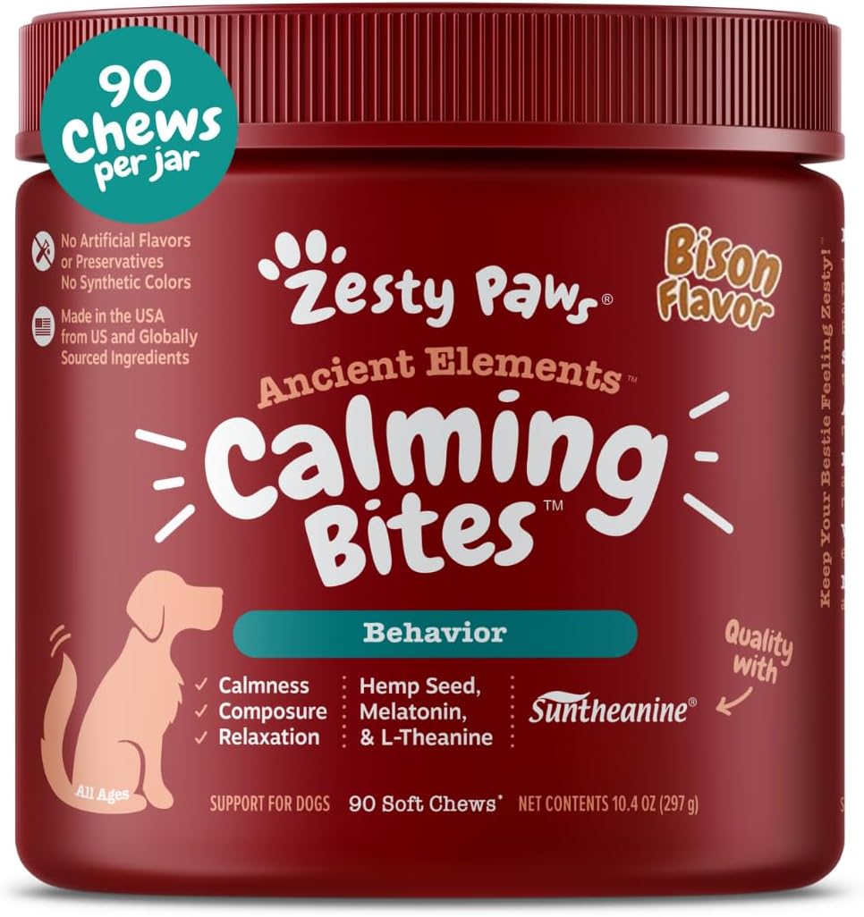 Zesty Paws Calming Chews for Dogs - Composure & Relaxation for Everyday Stress & Separation - for Fireworks, Storms & Travel – AE - Bison - 90 Count