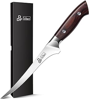 DDF iohEF Fillet Knife 7 Inch Professional Boning Knife High Carbon Japanese Stainless Steel Fish Knife with Full Tang Ergonomic Handle for Meat Cutting Trimming