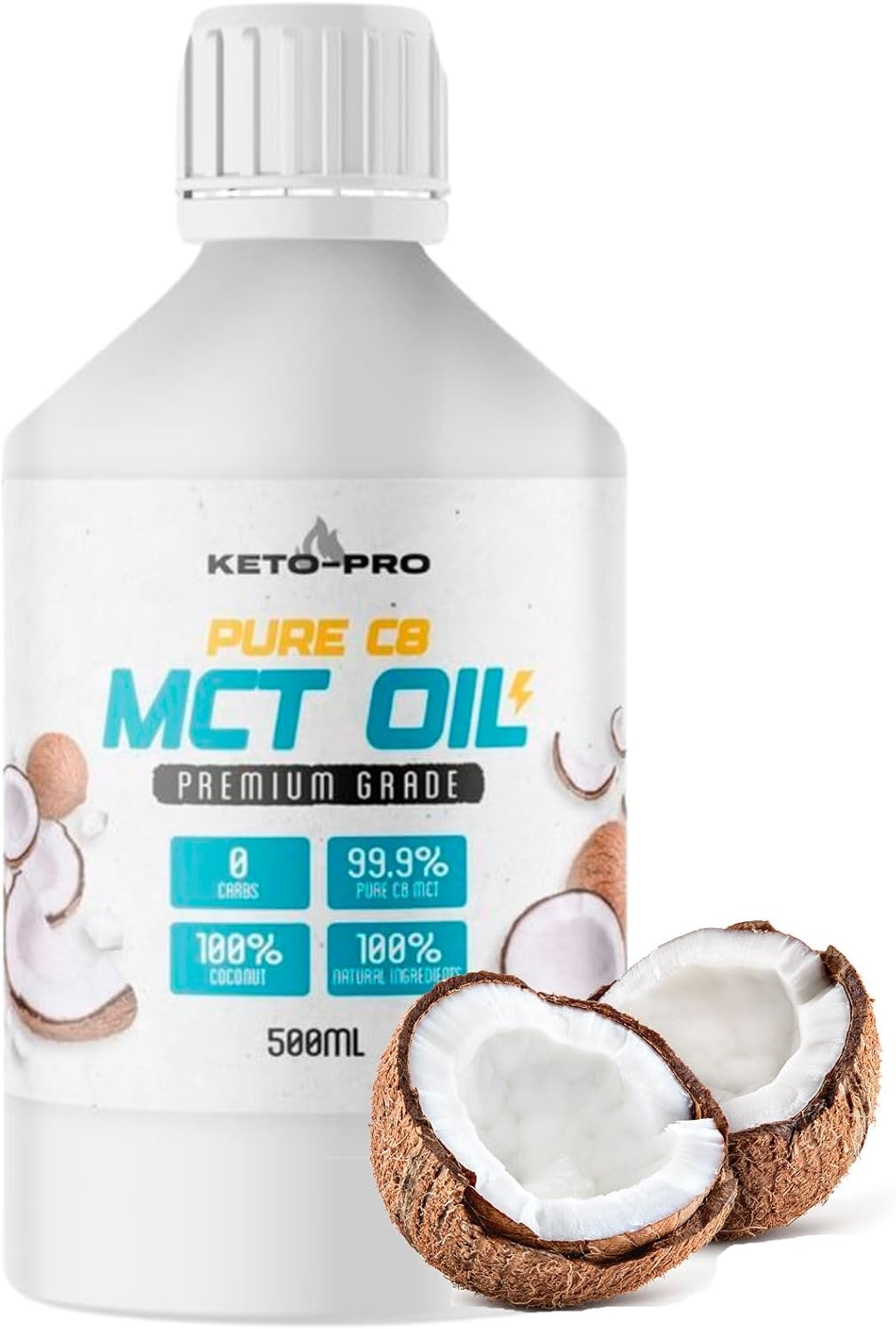 Keto-Pro MCT Oil C8 500ml | World's Highest Purity 99.9% C8 MCT Oil | Suitable for Paleo & Vegan Diet Requirements | Gluten Free | Pure Caprylic Acid | Triple Distilled Extraction