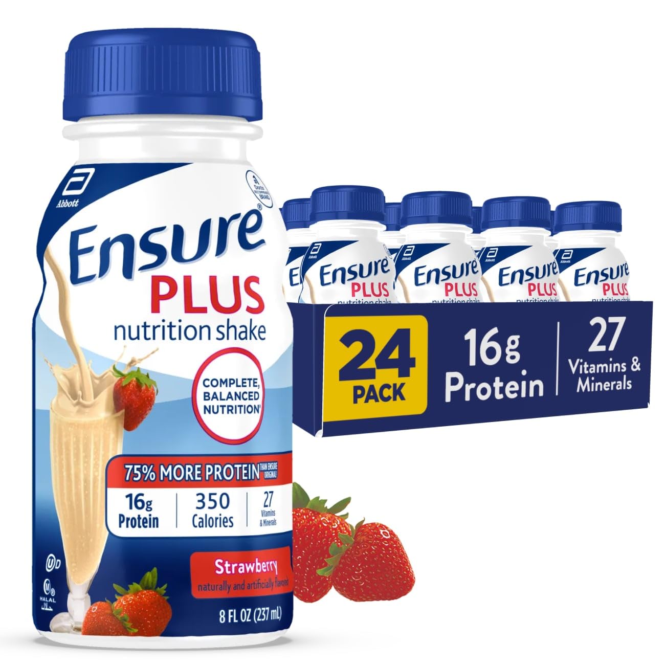 Ensure Plus Strawberry Nutrition Shake, 24 Pack