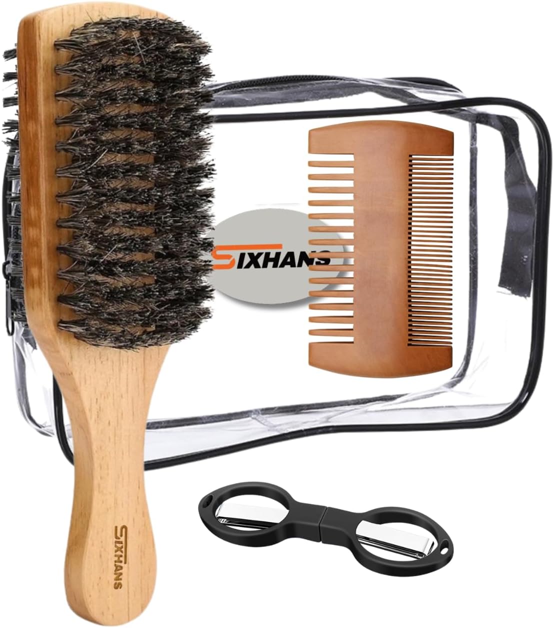 Men’s Beard Brush & Comb Set – Natural Bristle Beard Brush for Soft Grooming,Gentle on Skin| 3-IN-1 Wooden Mustache Comb,Scissors & Styling Brush for Thick & Thin Beards |Pocket Size & Storage Bag