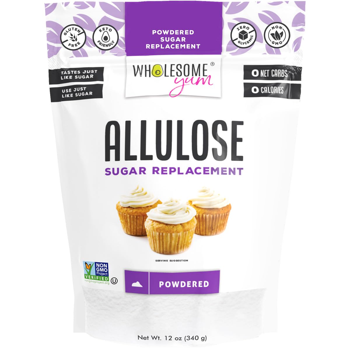 Wholesome Yum Allulose Sweetener, Natural Powdered Sugar Substitute | Keto Confectioners Allulose Powder. Pure, Sugar Free, Zero Calorie, 0 Carb, No Erythritol, Non GMO, No Aftertaste (12oz)
