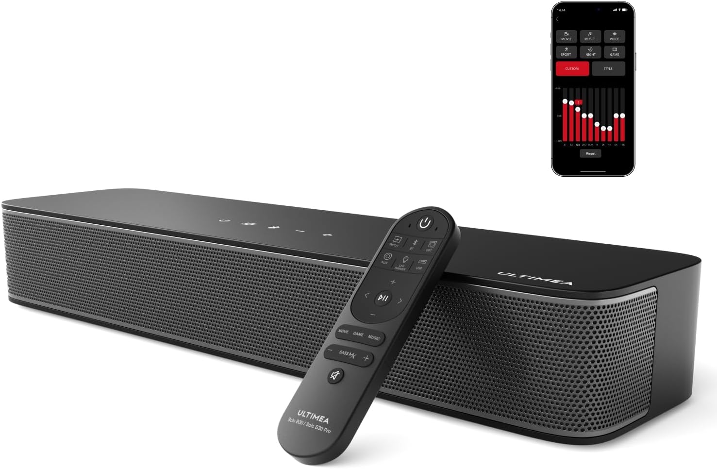 ULTIMEA 2.1ch Sound Bar for TV, Built-in Subwoofer, APP Control, Peak Power 120W, All-in-one PC Soundbar for Game, Bluetooth 5.3 TV Sound Bar Speakers, OPT/AUX/Wall Mount, Solo B30 Pro