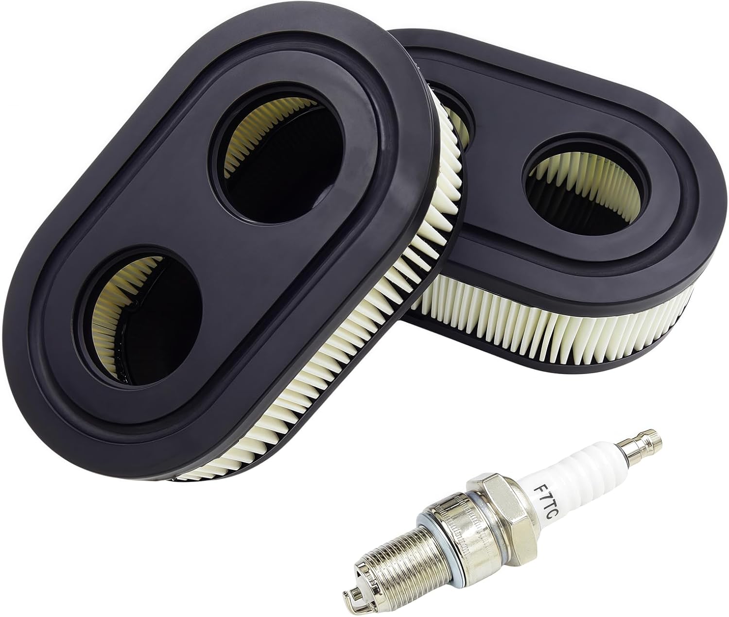 593260 Air Filter (2-Pack) & F7TC Spark Plug Kit Compatible with Briggs Stratton 500E 550E 550EX 625EX 675EX 725EXI Series Engines – Lawn Mower Tune-Up Replacement Parts