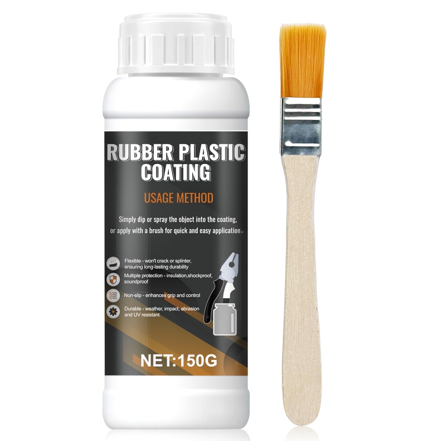 Tool Dip Rubber Coating, Liquid Rubber Dip Flexible Peelable Protective Coating Rubber Coating Sealant, Waterproof, Flexible, Breathable, Slip Resistance for Tools DIY Craft, 150g Black