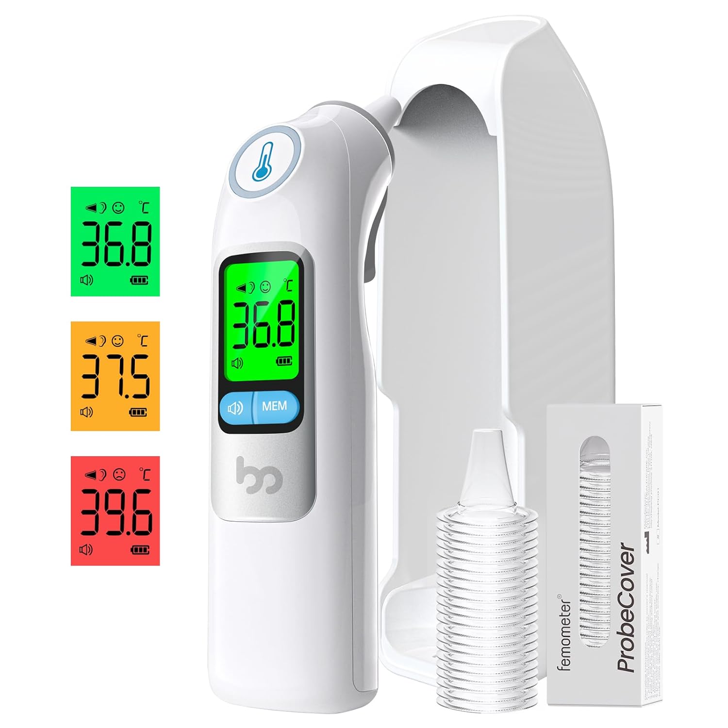 Infrared Ear Thermometer for Adults & Kids, Highly Accurate 1-Second Reading, 30 Memory Recall, 3-Color Fever Alarm, Includes 21 Disposable Probe Covers & Storage Case