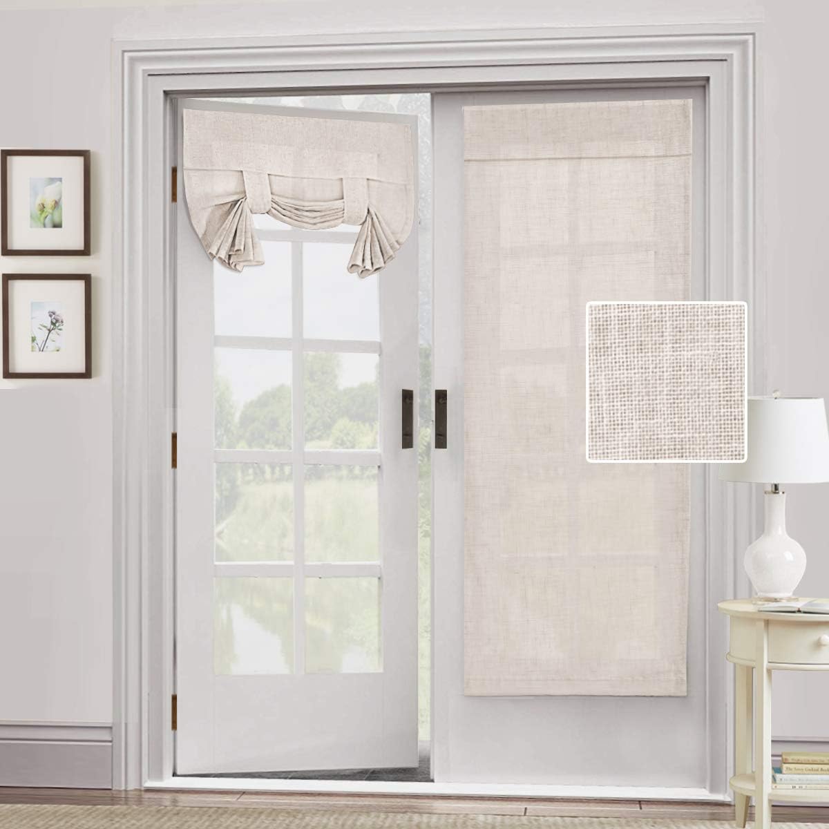 H.VERSAILTEX Natural Linen Blended Semi-Sheer Curtain - Light Filtering French Door Panel for Patio, Tricia Window Tie Up Shade, 26 x 68 Inches, 1 Panel, Natural