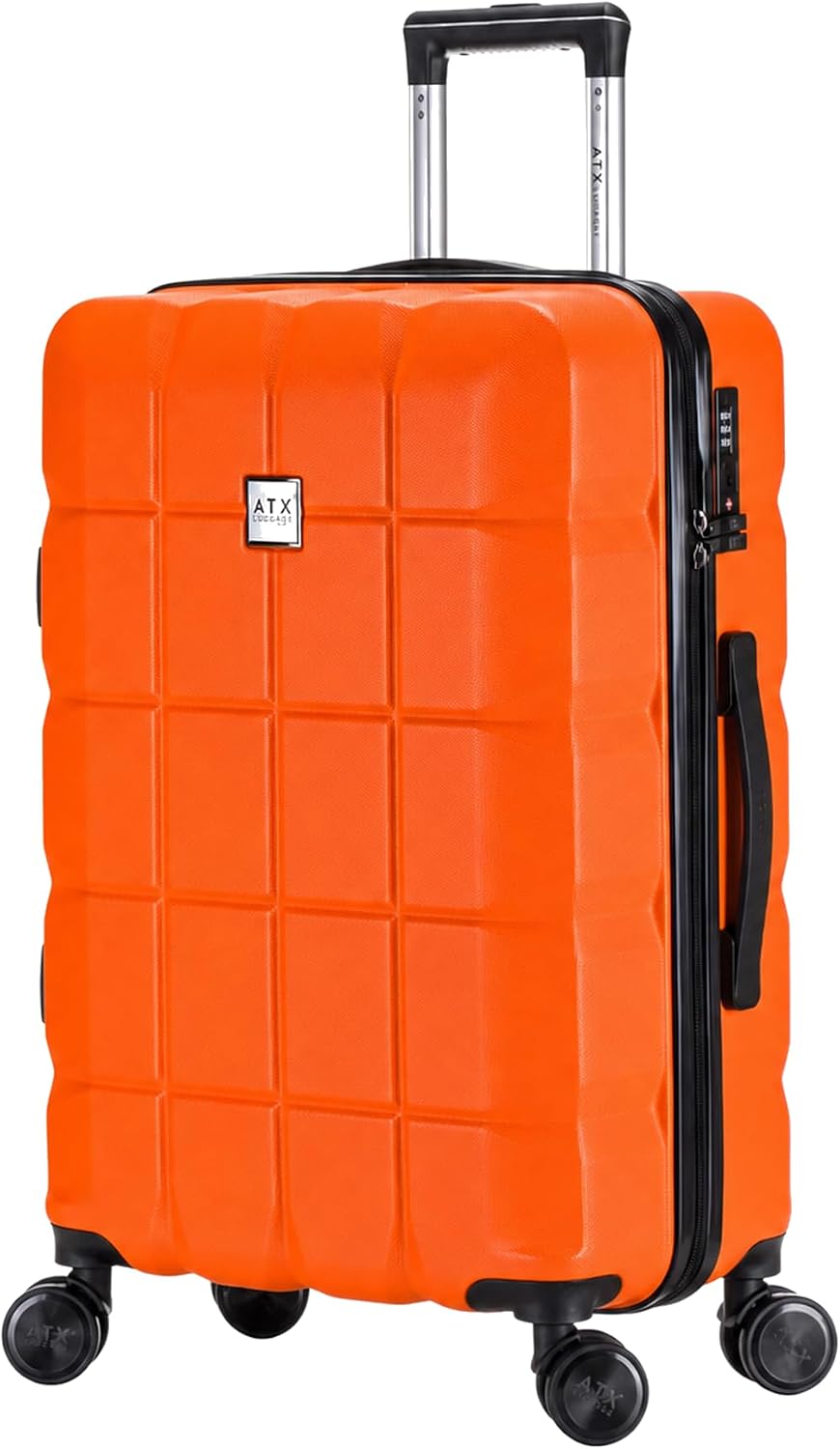 ATX Luggage Medium Suitcase on 4 Dual Spinner Wheels Super Lightweight ABS Hard Shell Hold Check in with Built-in TSA Lock (Orange, 65Liter)