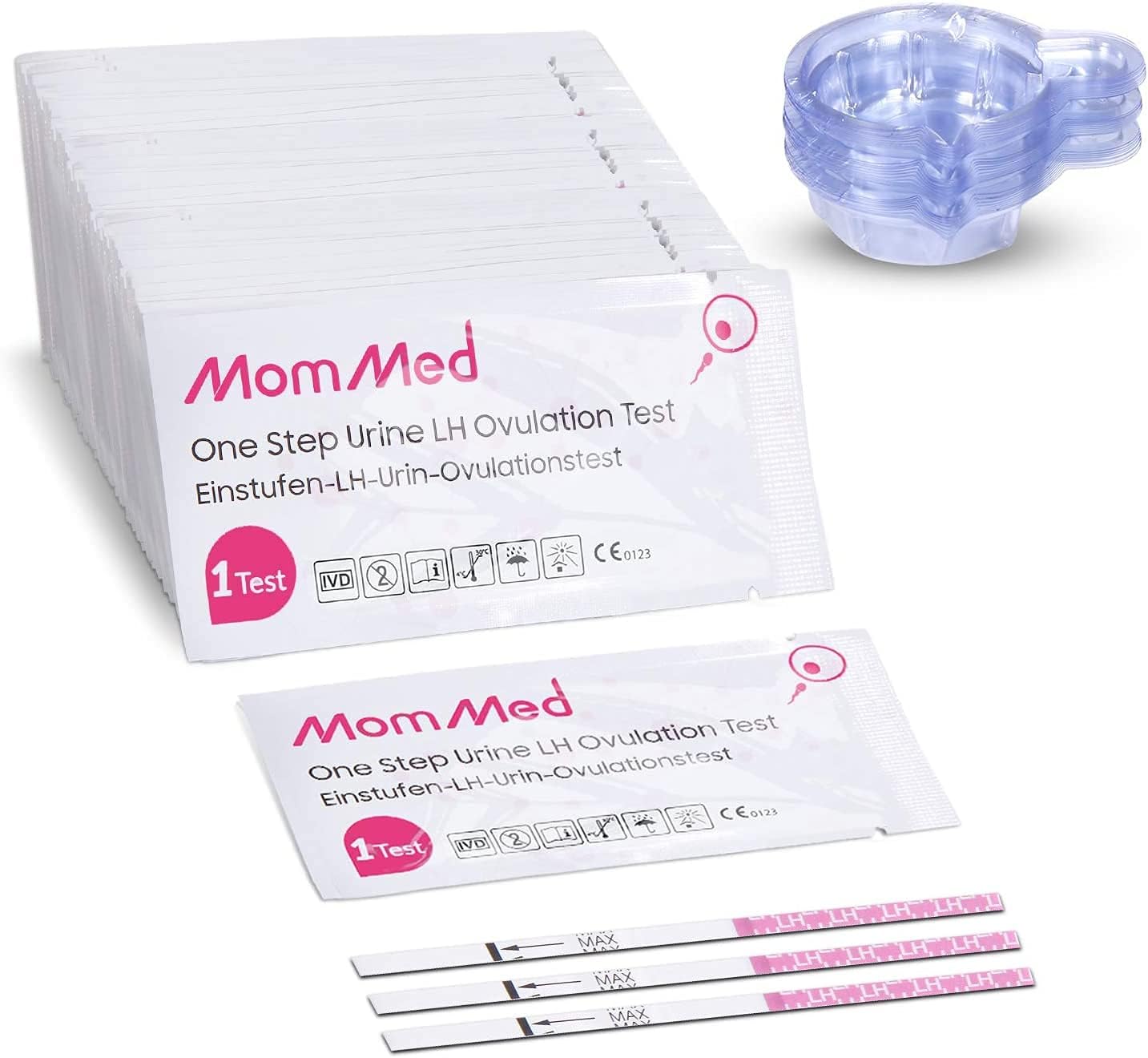 MomMed Ovulation Test Strips (LH60) with 60 Collection Cups, Reliable LH Surge Predictor OPK Kit, Accurately Track Ovulation Test, High Sensitivity Result for Women Home Testing