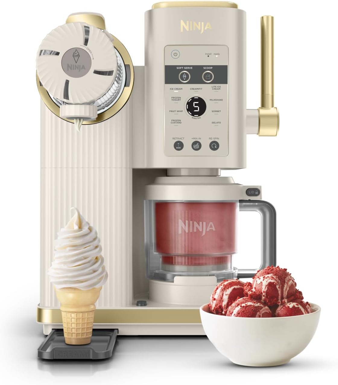 Ninja CREAMi Scoop and Swirl Ice Cream Machine with 2x Tubs, 13 Functions, Makes Ice Cream, Soft Serve, Gelato, Sorbet, Milkshakes and More, Mix-In Option, Stone Gold, NC701UKSTGD