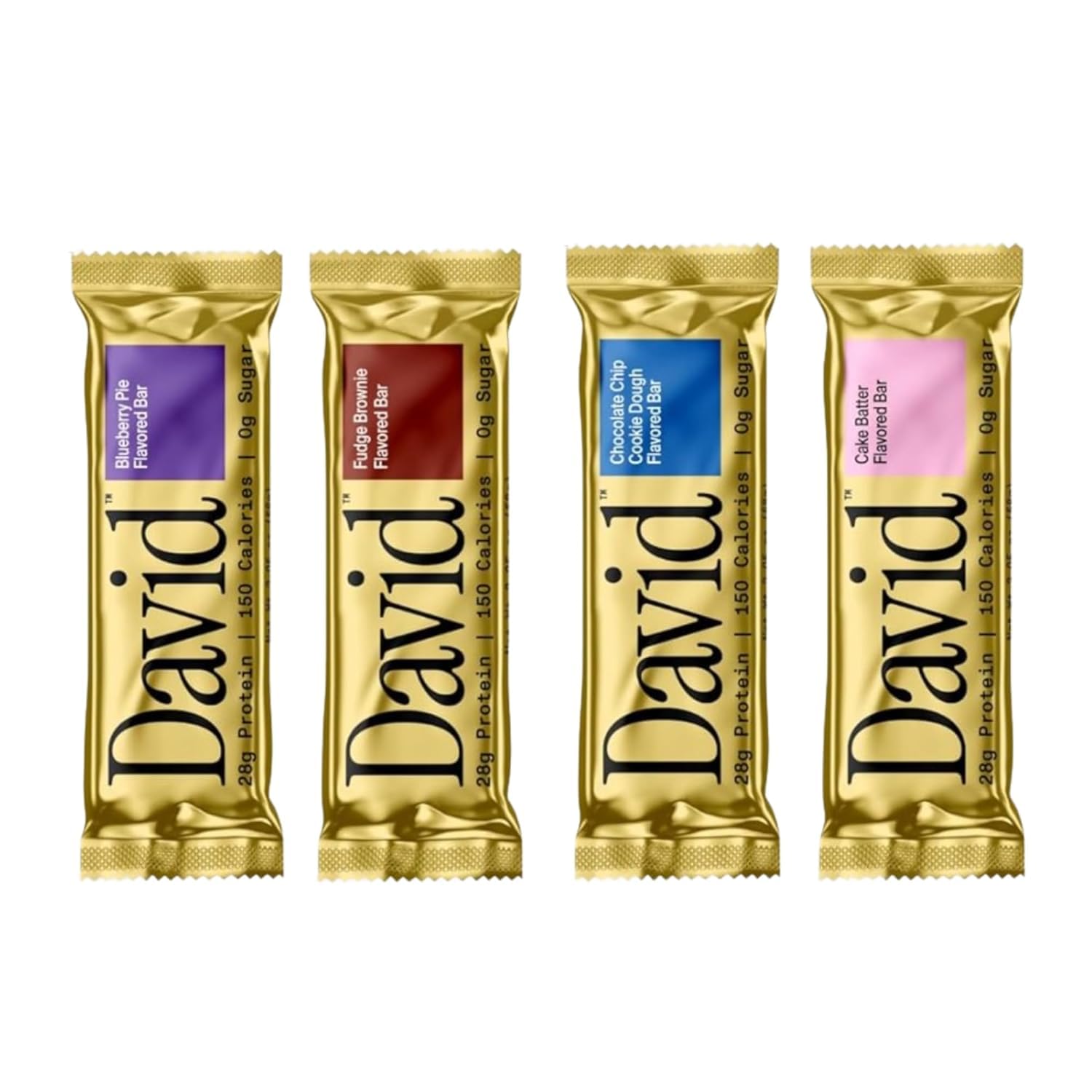 David High Protein Bars Variety Pack, Pack of 4 | 28g of Protein | 150 Calories | 0g of Sugar - High Protein, Low Carb, Gluten Free Protein Bar (Packaging May Vary)