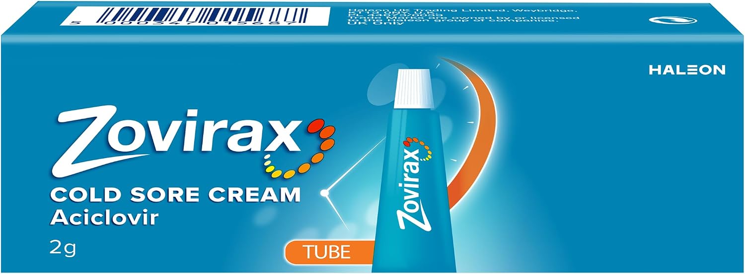 Zovirax Cold Sore Cream for Lips, with Aciclovir, Cold Sore Treatment that Speeds Healing and Pain Relief, Tube 2g