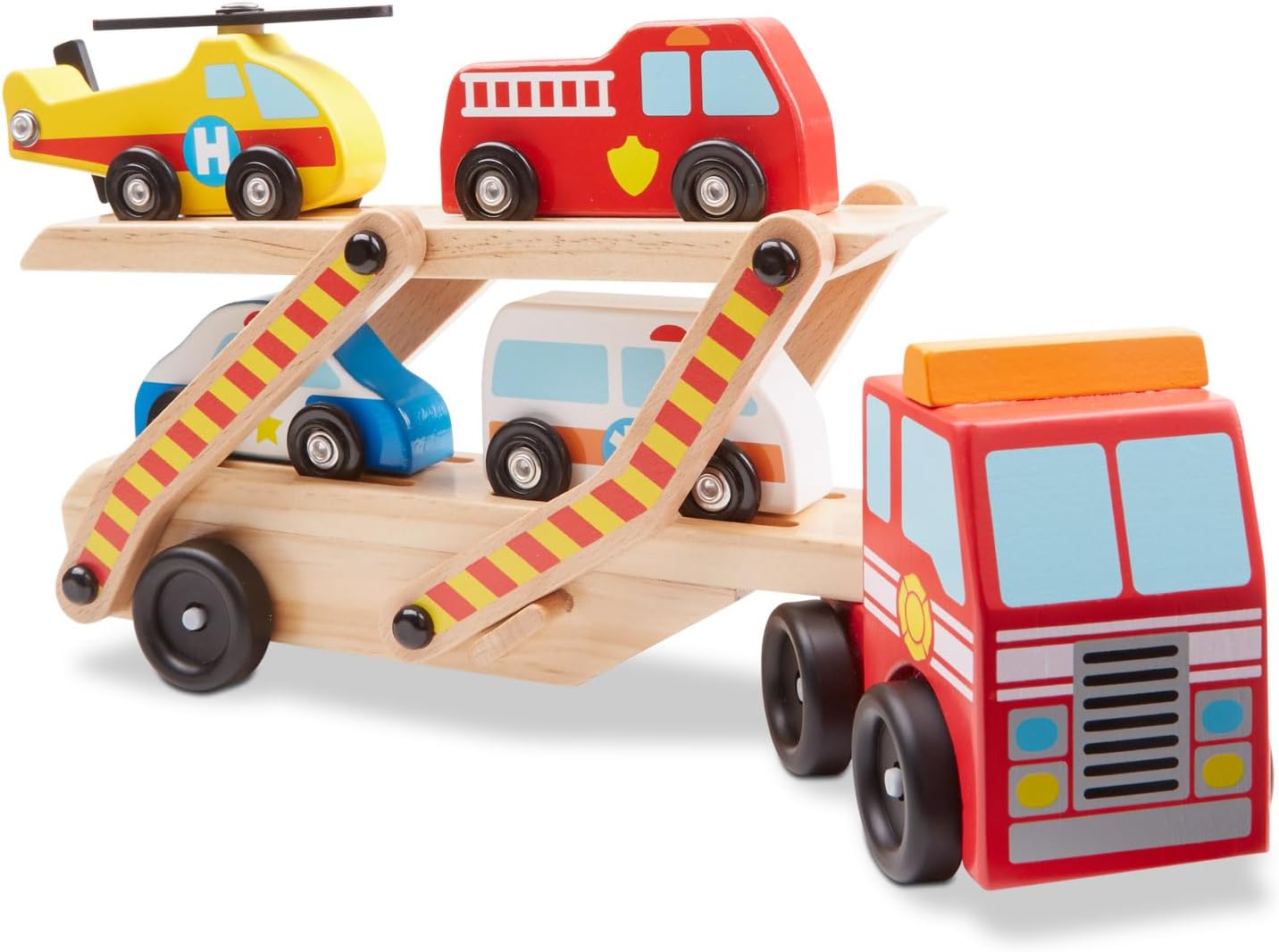 Melissa & Doug Wooden Emergency Vehicle Carrier, Magnetic Wooden Cars & Truck Toy | Wooden Toys for 3 Year Old Boy Gifts | Toy Car Set | Toddler Toy Cars for 3+ Year Old Boys & Girls 3 4 5 7