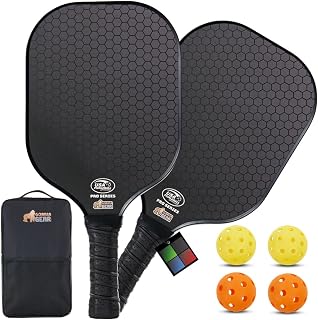 Gorilla Gear USAPA Approved Pickleball Paddle Sets, Fiberglass Shock Absorbent Racket with Ergonomic Grip, Indoor Outdoor Pickle Ball Court Sports Accessories Equipment, Includes 4 Balls and Bag