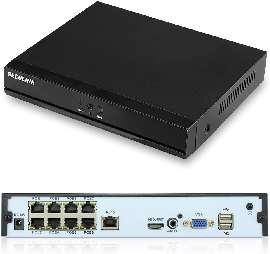 Seculink 8-Channel 4K POE NVR (1080p/3MP/4MP/5MP/8MP) DC48V Network Video Recorder Cloud P2P Remote Access Motion Alert