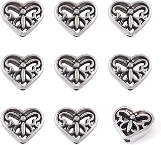 Fashewelry 50Pcs Antique Silver Hollow Heart Spacer Beads Tibetan Metal Butterfly Pattern Loose Beads 10x12mm for Jewelry Making