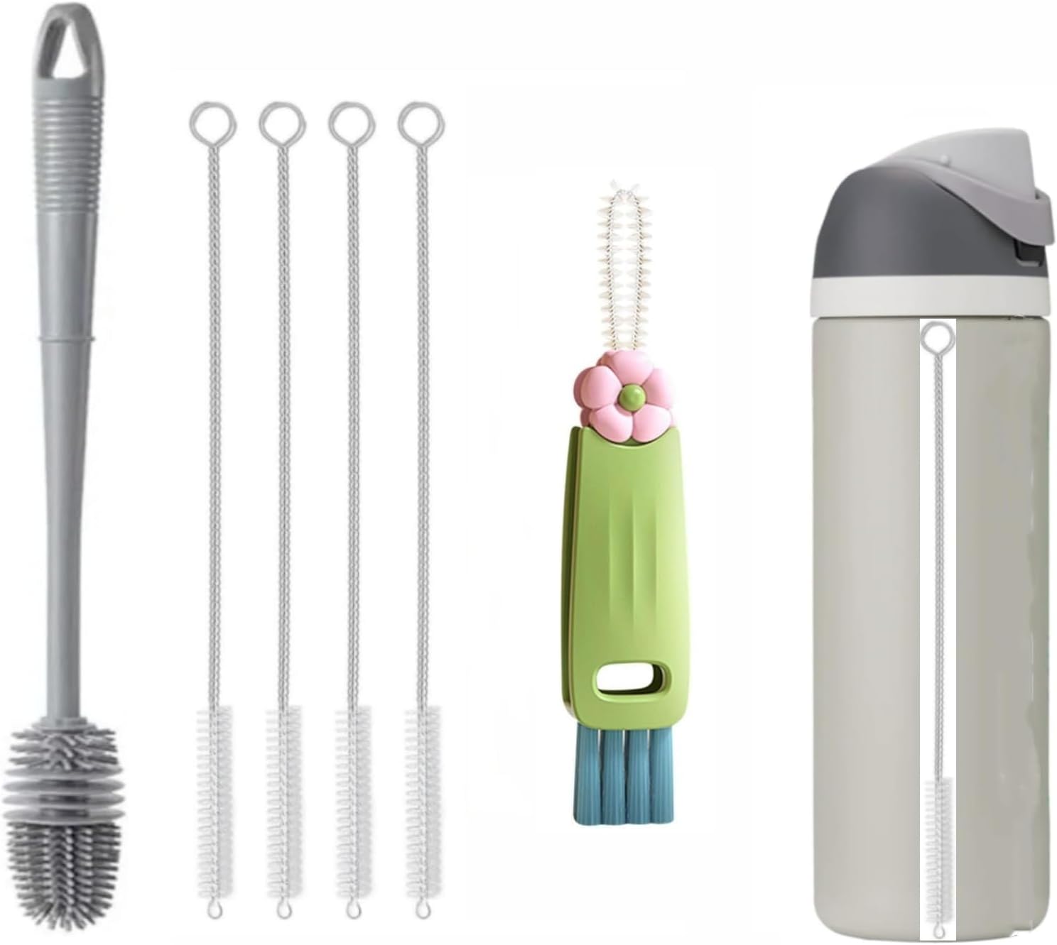 Straw Cleaner Brush for Owala FreeSip 24oz/32oz/40oz, Silicone Long Handle Bottle Brush for Owala Water Bottle,Plus 3 in 1 Cup Lid Cleaning Brush