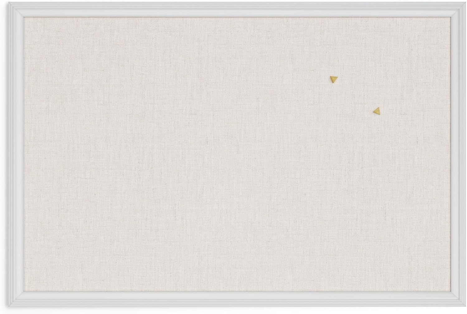 U Brands Farmhouse Linen Bulletin Board, 30"x20", White Wood Style Frame, Includes Push Pins