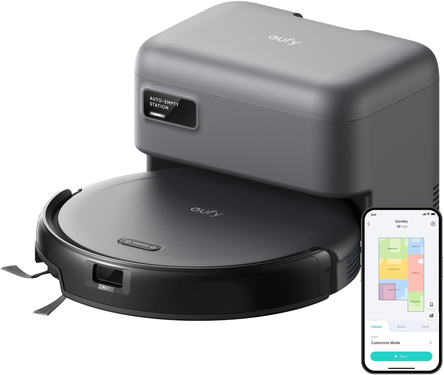 eufy Robot Vacuum C10 with Self Emptying Station, Up to 60 Days Hands Free Cleaning, Edge Expansion Brush, 4000Pa Powerful Suction, 2.85-Inch Slim Shape, Smart Mapping, Lidar Navigation