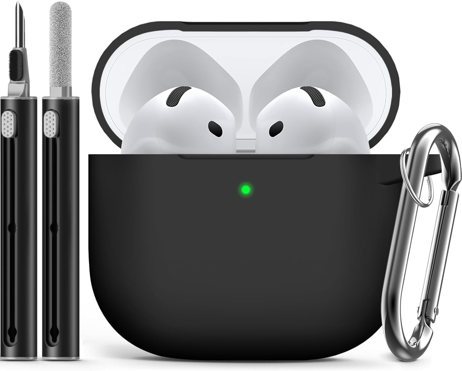 Inesore Compatible with Airpods 4 Case Cover,Silicone Protective Case for Apple Airpods 4 ANC Version, Support Wireless Charging and Front LED Visible, with Cleaner Pen,Black