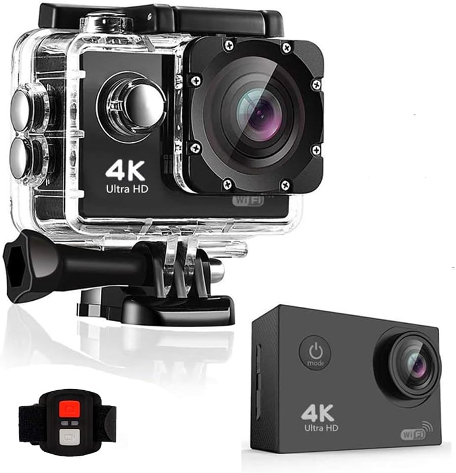 BSLVWG 4K Action Camera 20MP WiFi 30M Waterproof Sports Camera Underwater Camera for Vlog With Ultra HD 170°Wide-Angle 2.4G Remote Control Anti-Shake 2.0'' LCD Screen with Accessories Kit (Black)
