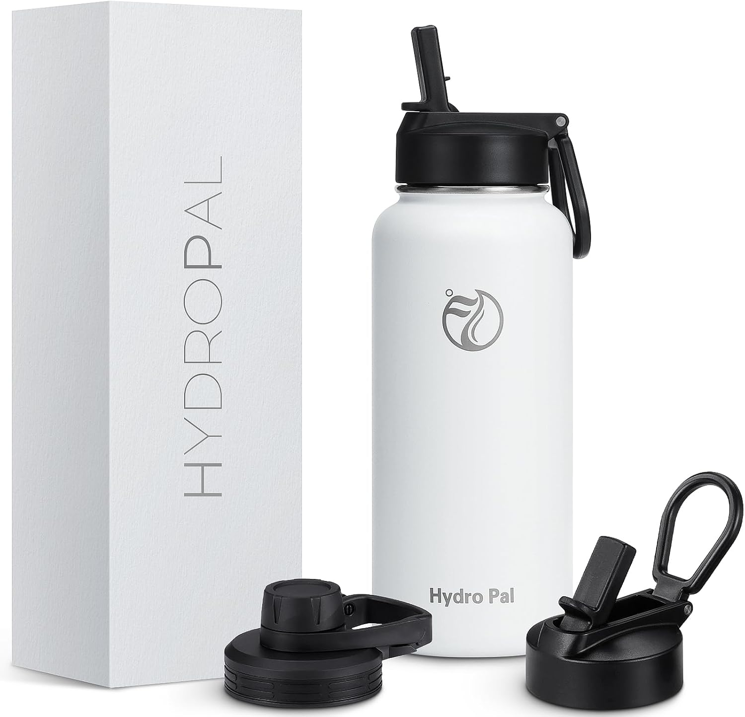 HydroPal Insulated Water Bottle 1L Stainless Steel, Straw & Spout Lids