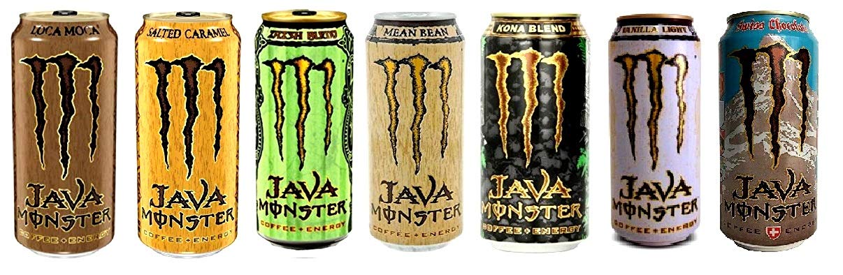 New Monster Java Variety Pack : Loca Moca, Salted Caramel, Mean Bean, Irish, Kona, Light Vanilla, Swiss Chocolate. 15fl.oz (Pack of 14)