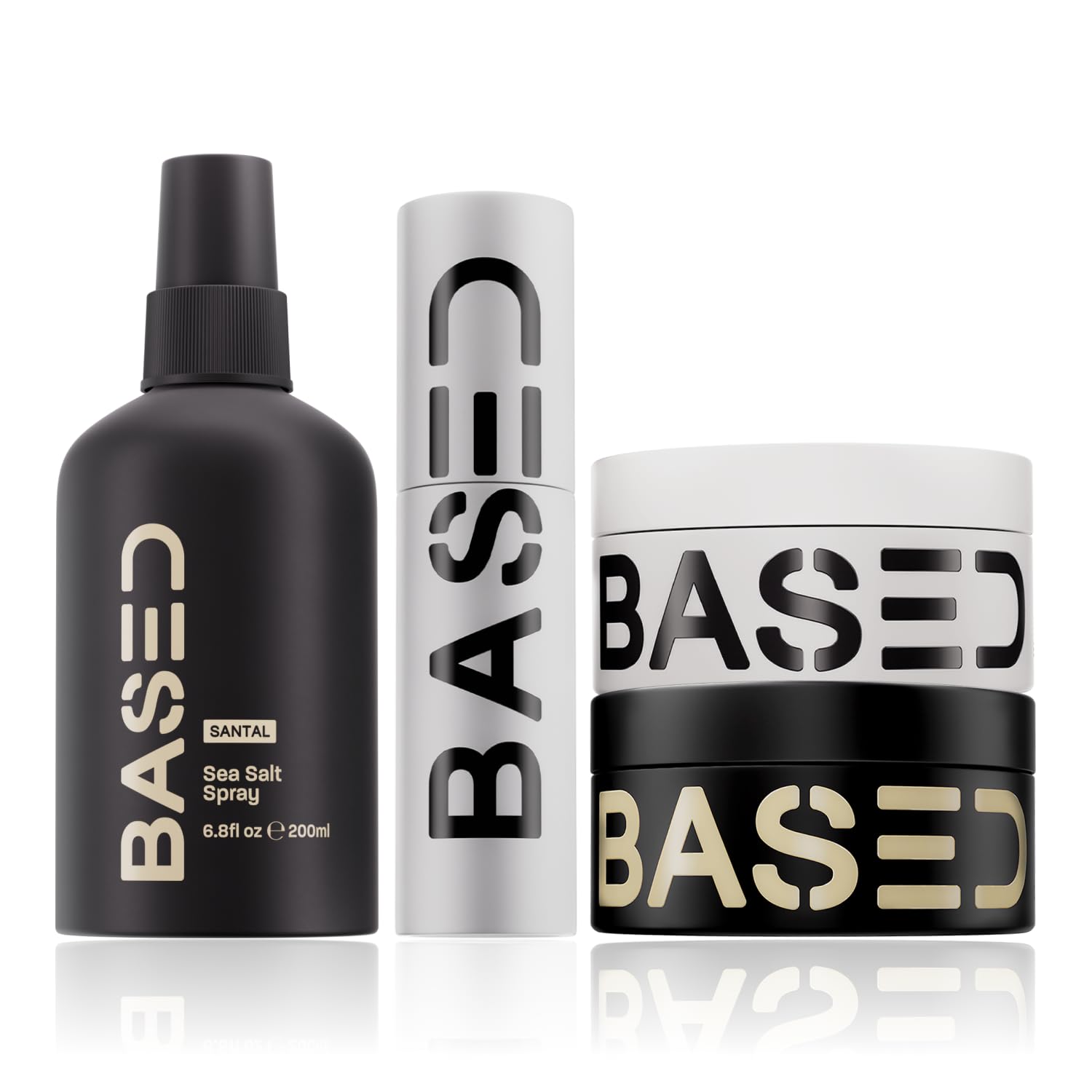 BASED Ultimate Straight & Wavy Bundle - Sea Salt Spray, Texture Powder, Hair Clay & Pomade - Complete Hair Styling Kit for Men - Natural Volume, Texture & Hold - Matte Finish