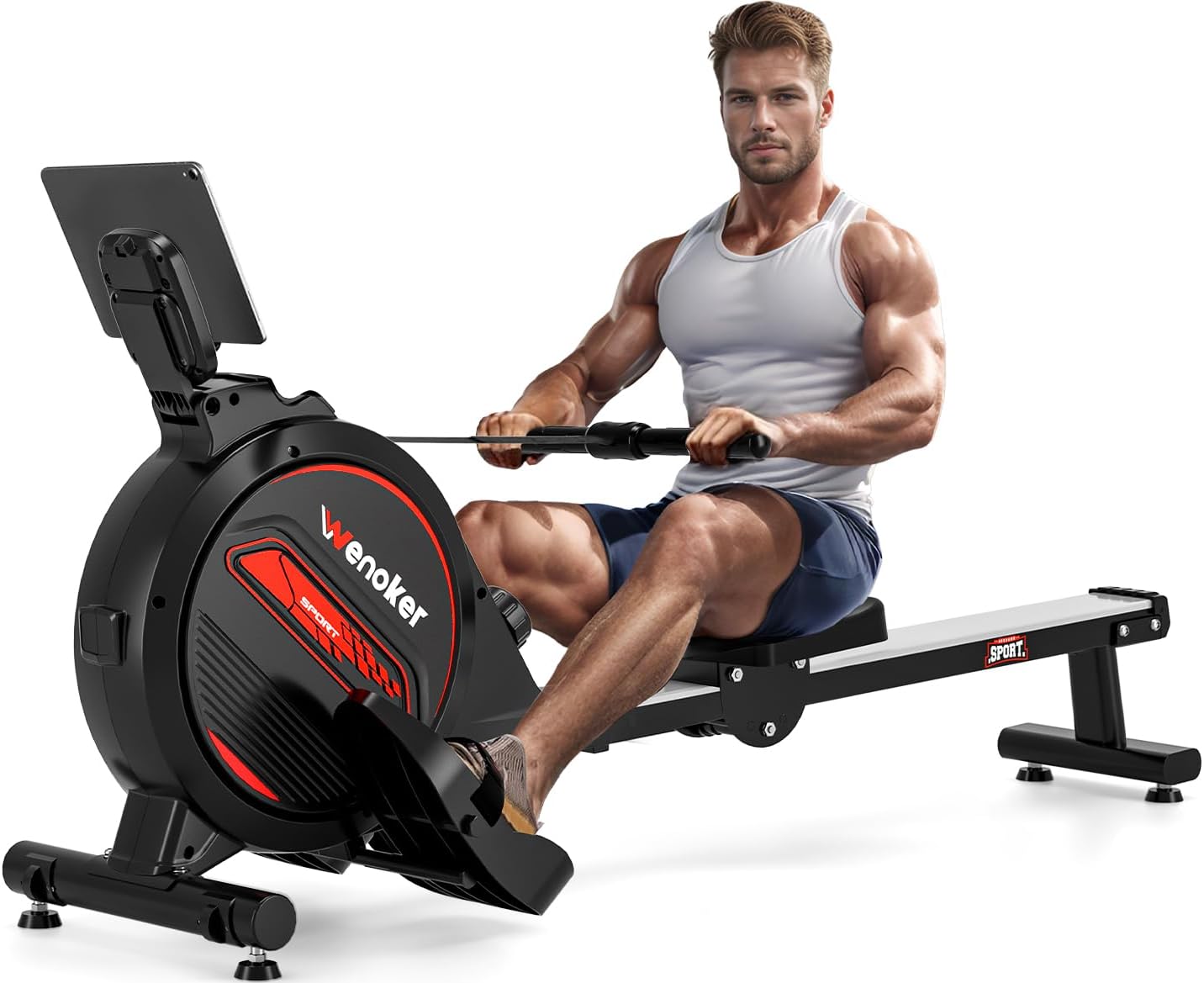 Rowing Machine,Wenoker Magnetic Rower Machine for Home,App Supported 350 LB Weight Capacity, Smooth Whisper Quiet with LCD Monitor Tablet Holder & Comfortable Seat Cushion, Compact and Saves Space