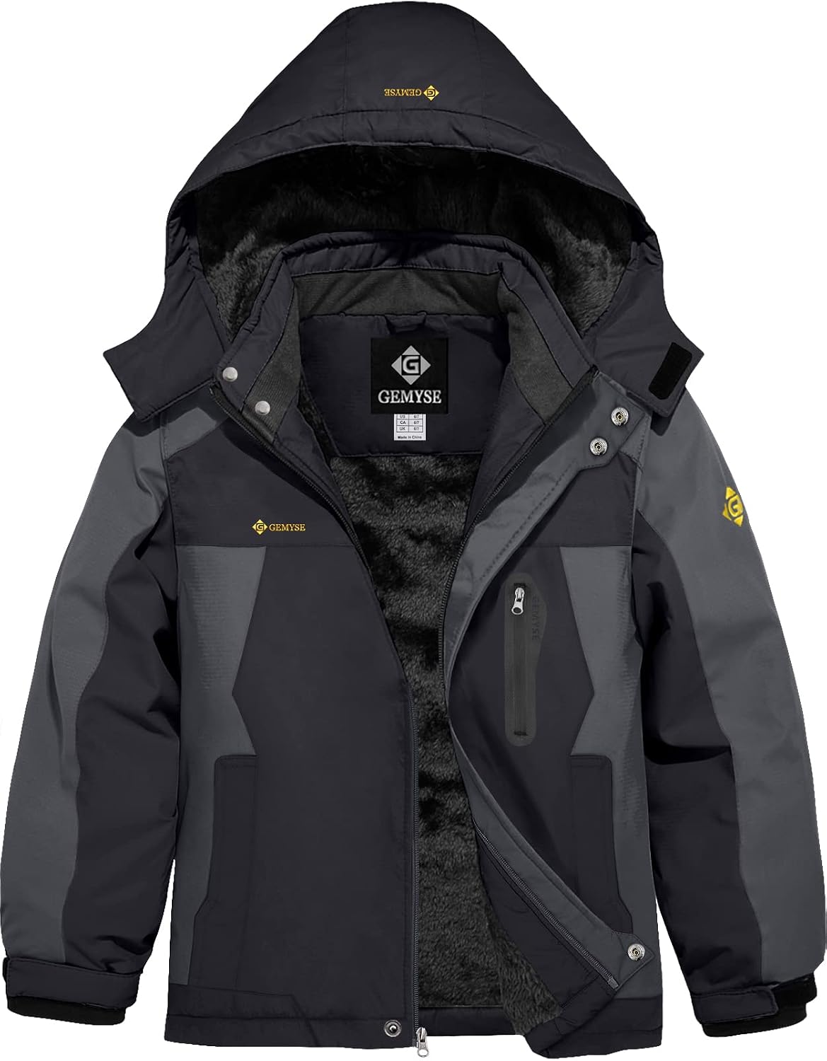 GEMYSE Boy's Waterproof Ski Snow Jacket Hooded Fleece Lined Windproof Winter Jacket