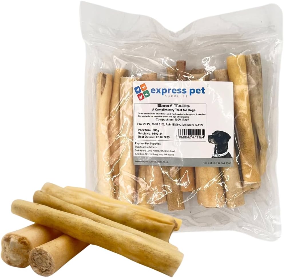 Express Pet Supplies Beef Tails 500g (10-13 Tails) 15cm (6 Inch) | Grain & Gluten-Free | 100% Natural Air-Dried Treat for Dogs | Long Lasting Low Odour