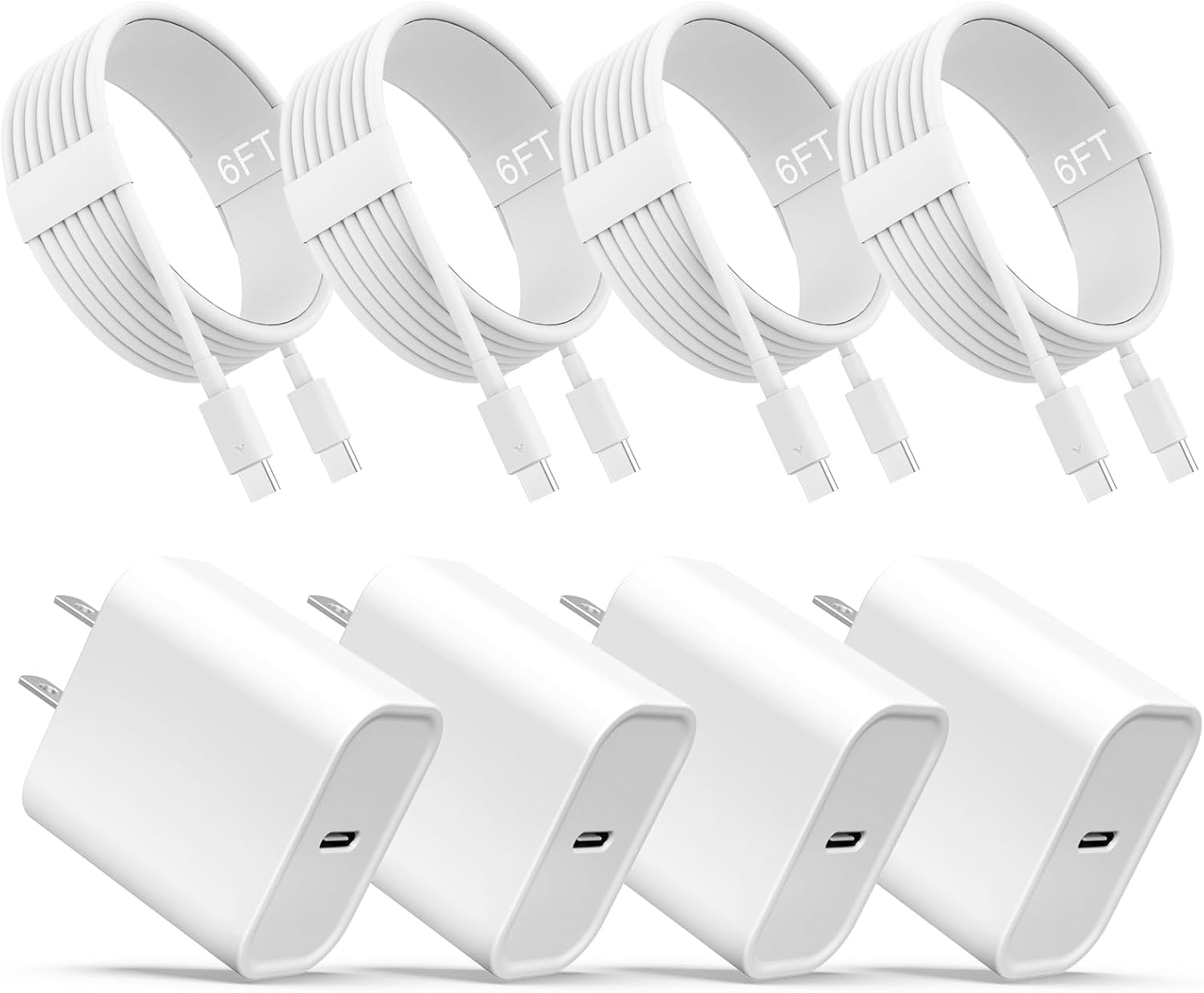 iPhone 16 15 Charger, USB C Charger, 4-Pack Fast Wall Charging, USB-C Chargers Block (4-Pack 6 ft Cable Included) for iPhone 16 15/15 Pro/15 Pro Max/iPad Pro/AirPods Samsung & More