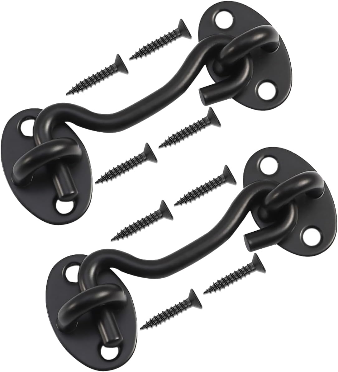 Rainspire (2 Pack) 4 Inch Privacy Hook and Eye Latch for Barn Door, Stainless Steel Gate Latch Barn Door Lock Cabin Hooks for Gate Shutters Window Slide Barn Shed Cabinet Bathroom, Black