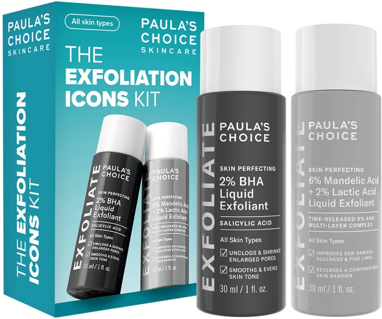 Paula's Choice Multi-Level Exfoliation Trial Kit - AHA & BHA Liquid Exfoliant for Multi-Level Glow - Smoother, Clearer Skin - Fights Breakouts & Blackheads - with Salicylic Acid - All Skin Types