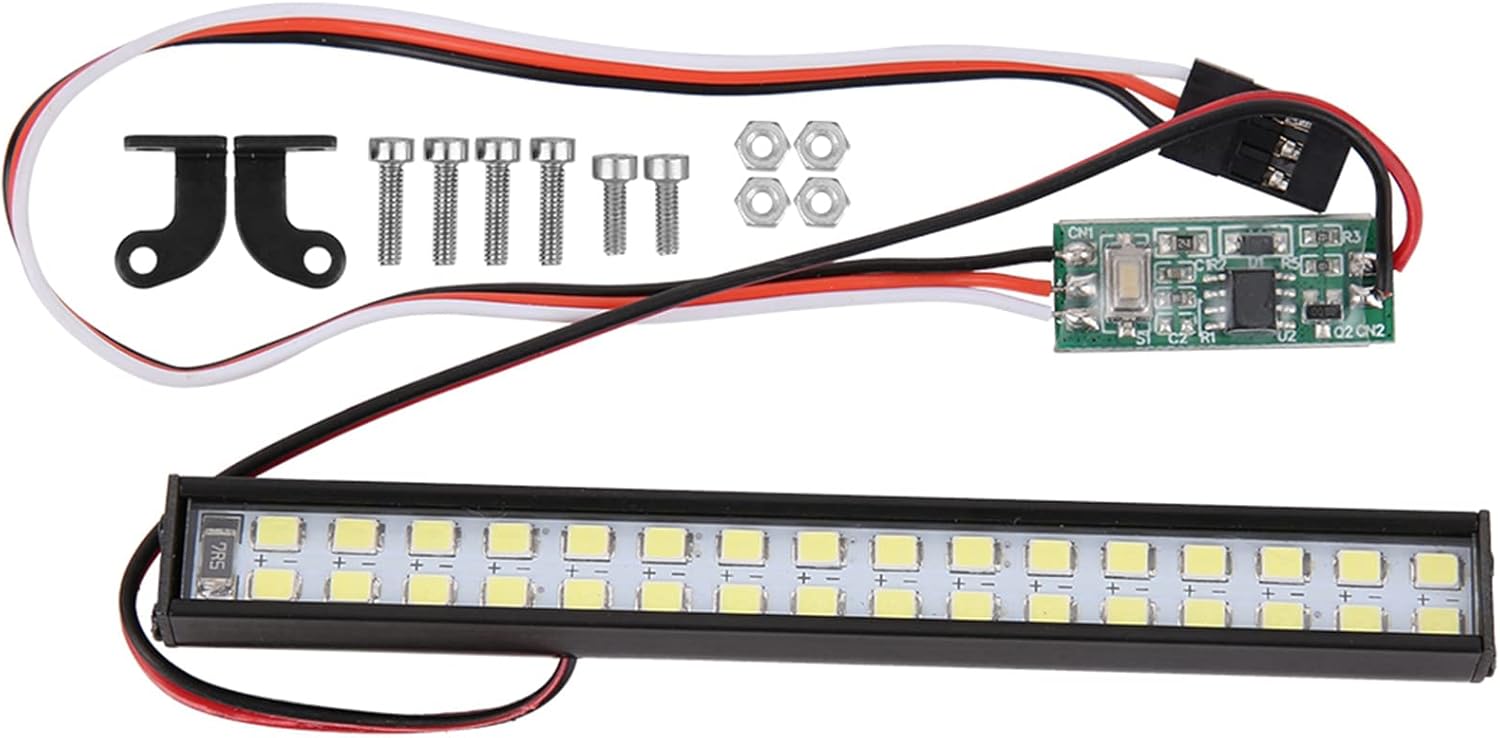 32pcs Lamp Beads RC Car Roof Lamp, 100mm RC Crawler Universal LED Light Bar Accessory Length Remote App Controlled Vehicle Parts with Three Modes, Rc Light Roof Kit Bar Fit for Hsp, Redcat RC Car