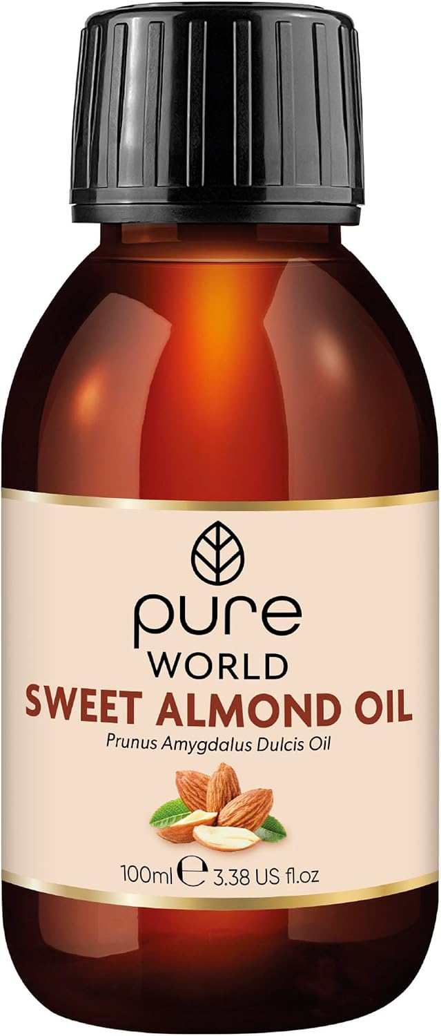Pure World Premium Sweet Almond Oil 100ml – 100% Natural, Cold-Pressed & Undiluted | Massage & Body Moisturiser for Skin & Hair | Vegan, Edible